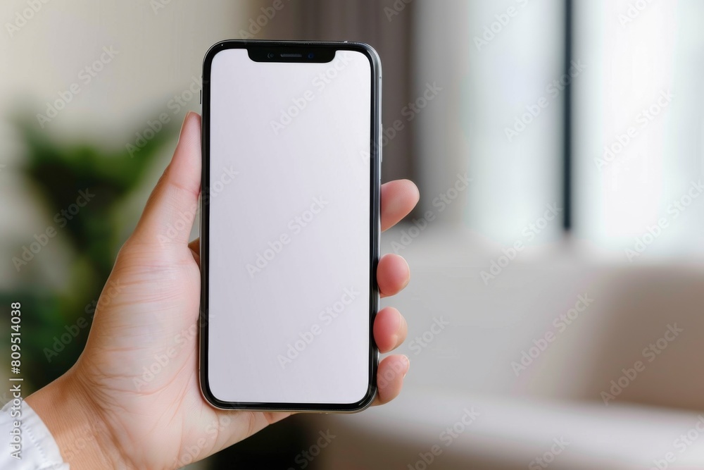 Blank Smartphone Mockup on Hand created with Generative AI Blank Smartphone Mockup on Hand created with Generative AI
