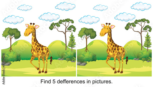 giraffe with beautiful view find 5 differences in the picture.