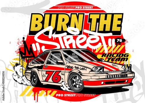 Car Graffiti Vector Illustration. Racing car illustration in graffiti style.