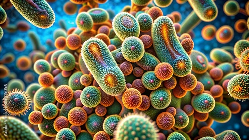 Highly Magnified Image Unveils Intricate Geometric Patterns Formed by Densely Packed Bacterial Colony. photo