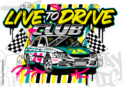 Car Graffiti Vector Illustration. Racing car illustration in graffiti style.