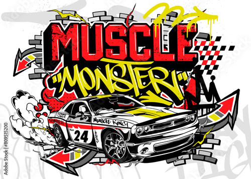 Car Graffiti Vector Illustration. Racing car illustration in graffiti style.