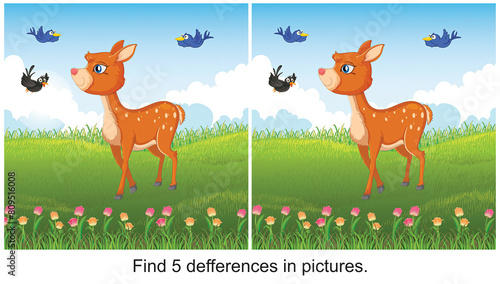 little deer and grass find 5 differences in the picture.