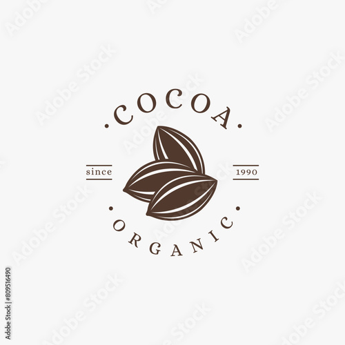 Vintage cocoa fruit logo, cocoa bean, cocoa plant logo icon vector template on white background