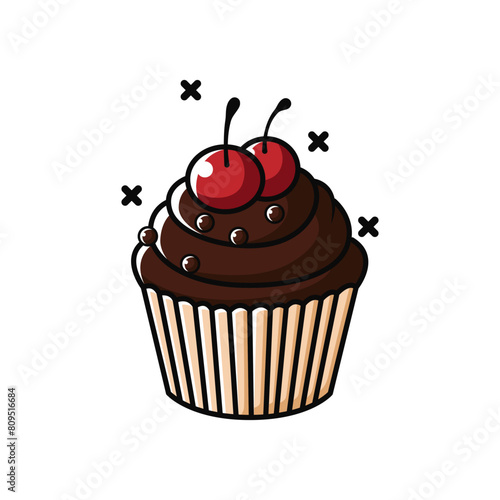 Cute and simple brown chocolate cupcake isolated on a white background