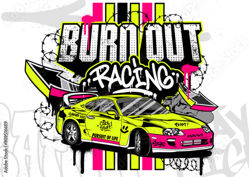 Car Graffiti Vector Illustration. Racing car illustration in graffiti style.