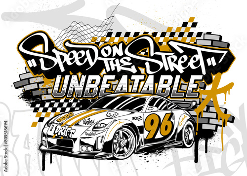 Car Graffiti Vector Illustration. Racing car illustration in graffiti style.