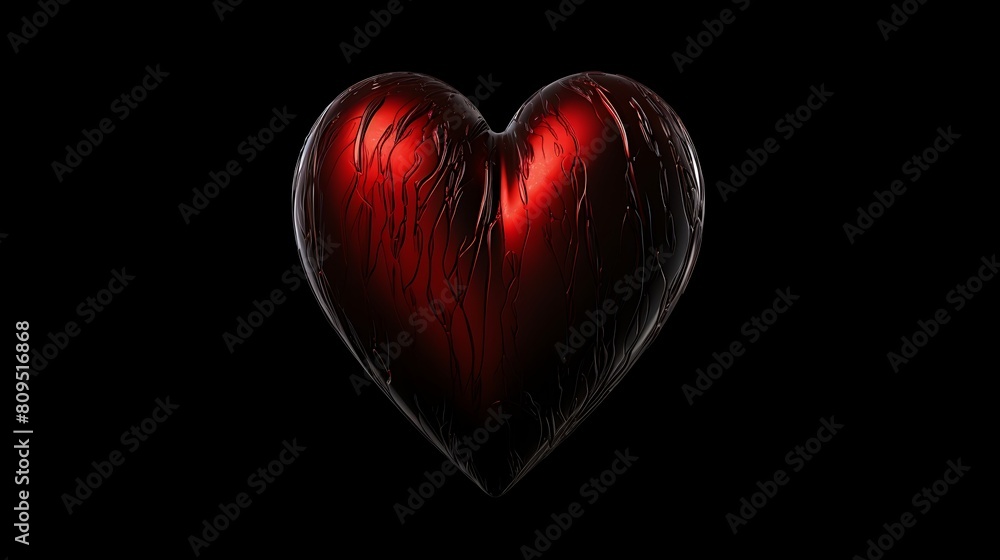 A Red Heart Against a Complete Black Background: A Striking Contrast of Passion and Mystery