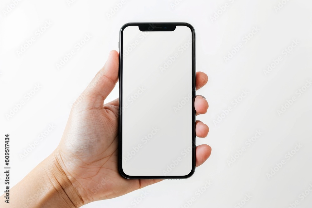 Blank Smartphone Mockup on Hand created with Generative AI Blank Smartphone Mockup on Hand created with Generative AI