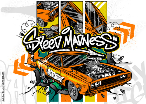 Car Graffiti Vector Illustration. Racing car illustration in graffiti style.