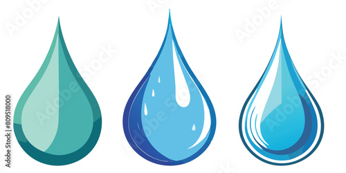 Set of three waterdrop graphics isolated on a white background