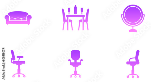 Furniture Glyph Gradient Icon pictogram symbol visual illustration Set