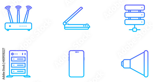 Computer Hardware Line Gradient Icon pictogram symbol visual illustration Set