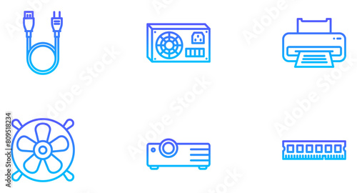 Computer Hardware Line Gradient Icon pictogram symbol visual illustration Set