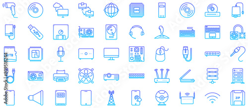 Computer Hardware Line Gradient Icon pictogram symbol visual illustration Set