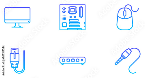 Computer Hardware Line Gradient Icon pictogram symbol visual illustration Set