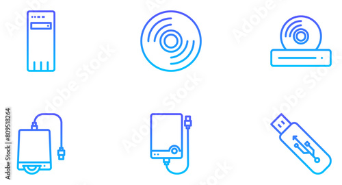 Computer Hardware Line Gradient Icon pictogram symbol visual illustration Set
