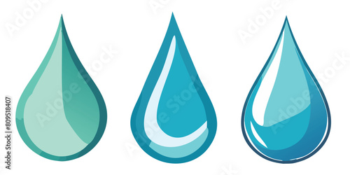 Set of three waterdrop graphics isolated on a white background