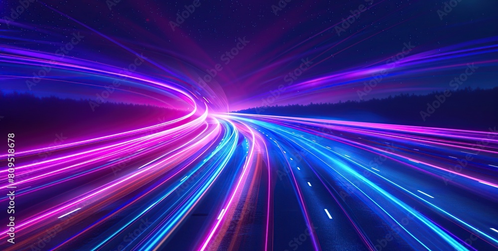 Light speed or movement background with shining light lines