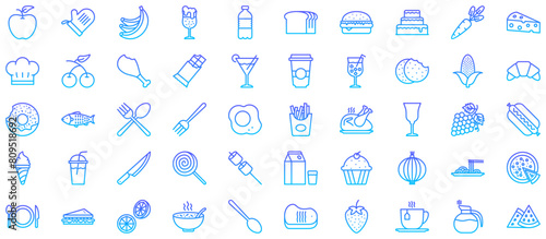 Food & Drinks, Line Gradient, Pictogram Symbol, Visual Illustration, Set, Restaurant Menu, Beverage Icons, Culinary Art, Cocktail Glasses, Culinary Design, Drink Silhouettes, Food Icons, Abstract Symb