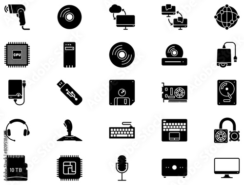 Computer Hardware Glyph Icon pictogram symbol visual illustration Set