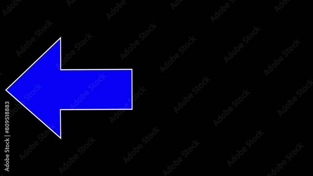 Left side blue arrow directional highlight. Arrow sign symbol animation on black screen Left side blue arrow directional highlight. Arrow sign symbol animation on black screen