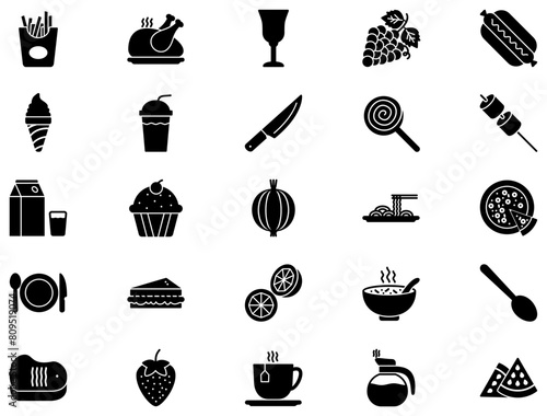 Food & Drinks Glyph Icon pictogram symbol visual illustration Set
