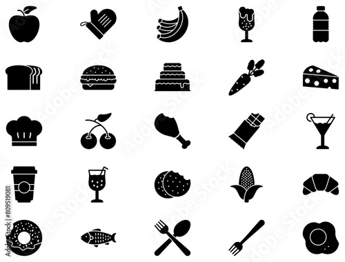 Food & Drinks Glyph Icon pictogram symbol visual illustration Set