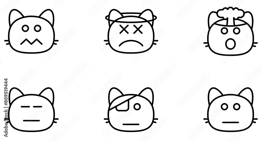 Smiley Face Emoji Cat Smiley Line Icon pictogram symbol visual illustration Set Smiley Face Emoji Cat Smiley Line Icon pictogram symbol visual illustration Set