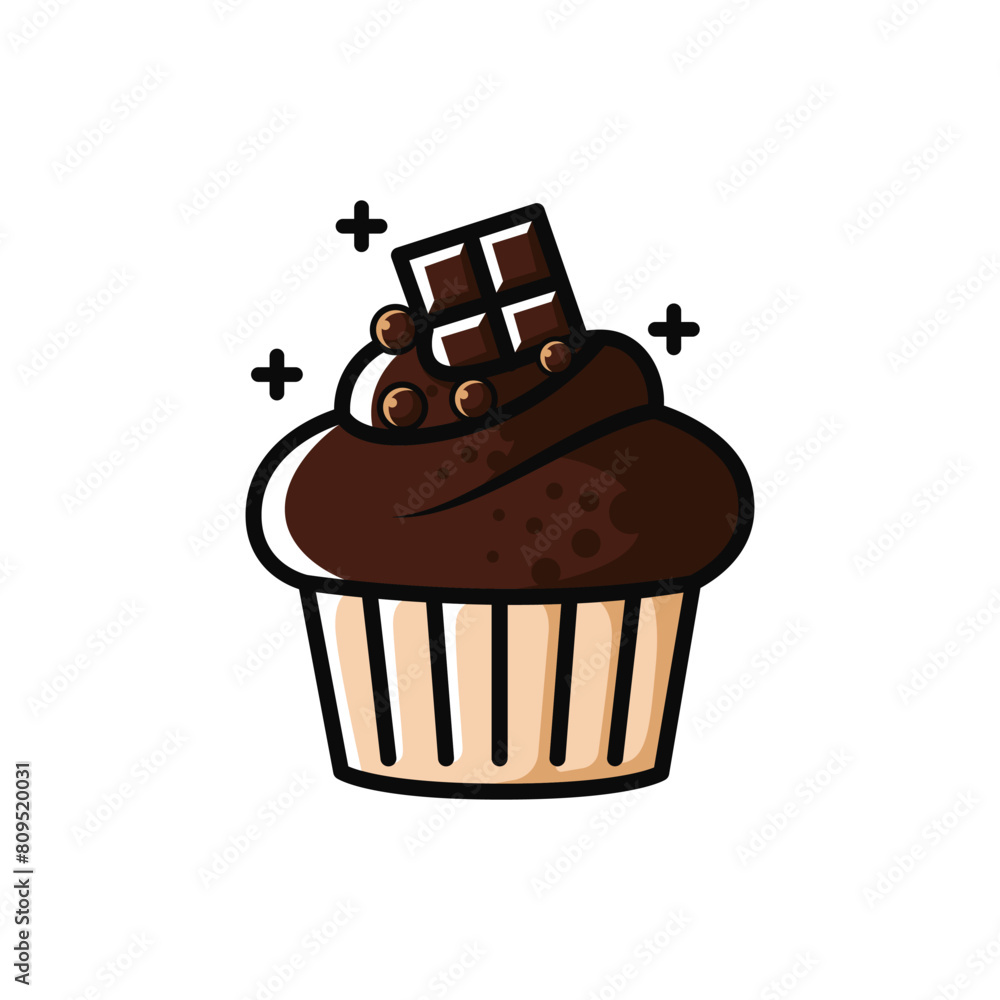 Cute and simple brown chocolate cupcake isolated on a white background Cute and simple brown chocolate cupcake isolated on a white background