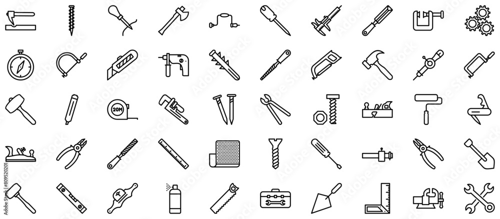 Hand Tools Line Icon pictogram symbol visual illustration Set Hand Tools Line Icon pictogram symbol visual illustration Set
