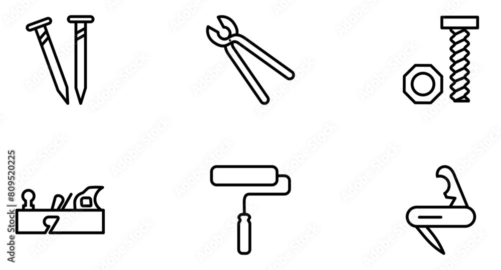 Fototapeta premium Hand Tools Line Icon pictogram symbol visual illustration Set