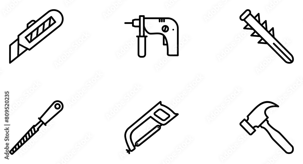 Fototapeta premium Hand Tools Line Icon pictogram symbol visual illustration Set