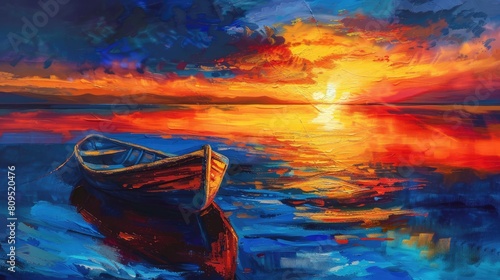 When the sun sets a boat docks by the shore as it casts a bright reflection on the shimmering sea