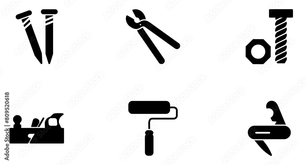 Fototapeta premium Hand Tools Glyph icon pictogram symbol visual illustration Set