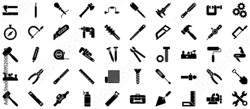 Hand Tools Glyph icon pictogram symbol visual illustration Set