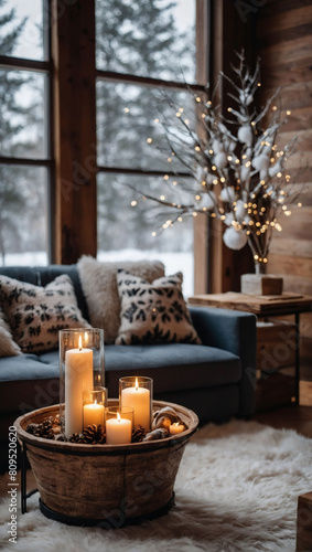 Cozy Winter Retreat, Stylish Living Room Decorated for the Season.