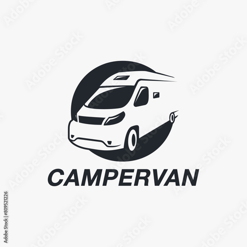 Simple camper Van logo vector icon on white background