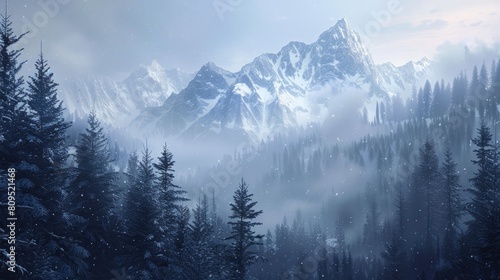 Winter mountains covered in snowy forest