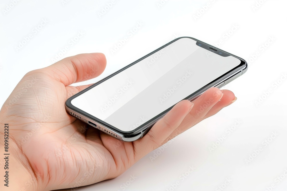 Blank Smartphone Mockup on Hand created with Generative AI Blank Smartphone Mockup on Hand created with Generative AI