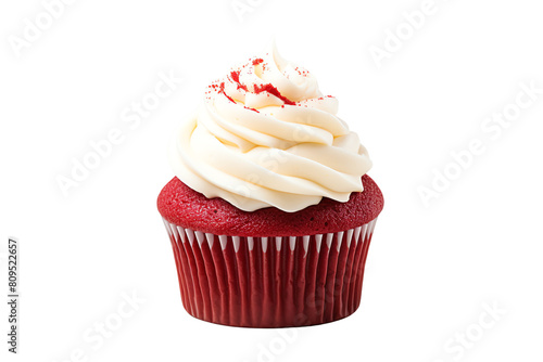 Decadent red velvet cupcake with cream cheese frosting, transparent background