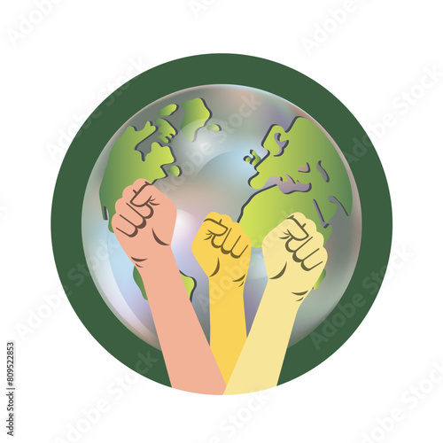 Outstretched arms on the background of planet earth. A protest sign. Vector image
