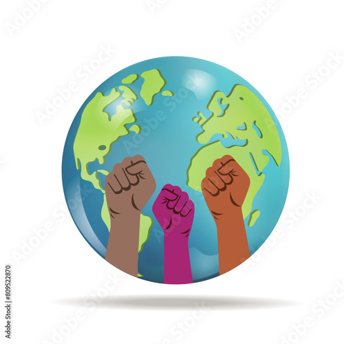Outstretched arms on the background of planet earth. A protest sign. Vector image