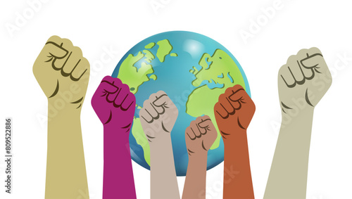 Outstretched arms on the background of planet earth. A protest sign. Vector image