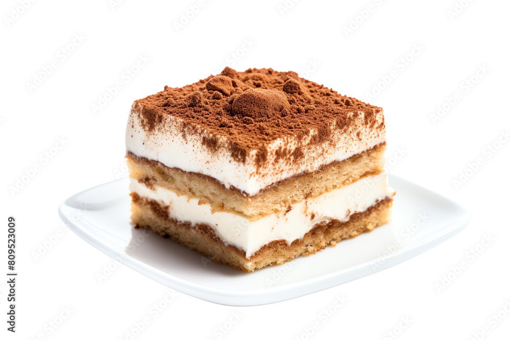 Tiramisu is a classic Italian dessert. It is made with ladyfingers, coffee, mascarpone cheese, and cocoa powder, transparent background Tiramisu is a classic Italian dessert. It is made with ladyfingers, coffee, mascarpone cheese, and cocoa powder, transparent background