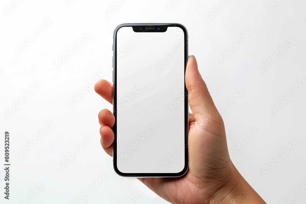Blank Smartphone Mockup on Hand created with Generative AI Blank Smartphone Mockup on Hand created with Generative AI