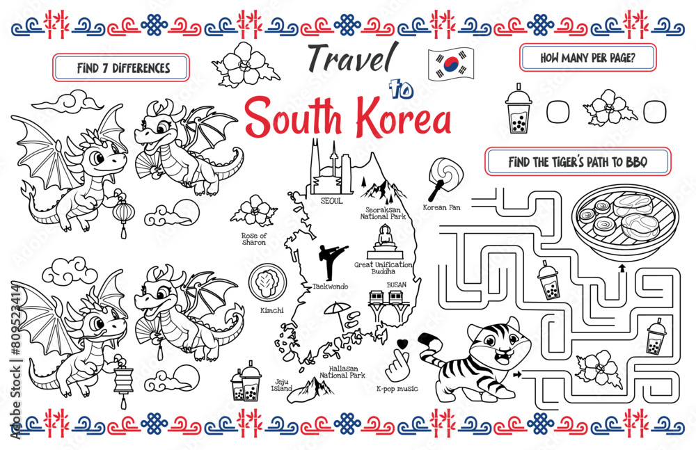 A fun placemat for kids. Printable “Travel to South Korea” activity ...