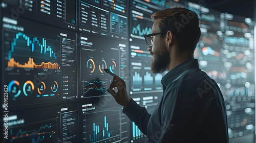 Photo realistic as Business Intelligence Specialist Creating Dashboards concept as A business intelligence specialist creates interactive dashboards to visualize complex data for s