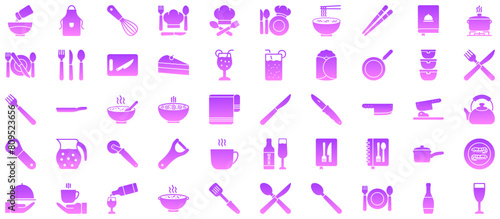 Kitchen Glyph Gradient Icon pictogram symbol visual illustration Set