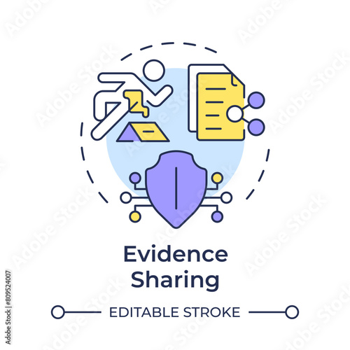 Evidence sharing multi color concept icon. Cloud storage, access control. Data transfer. Round shape line illustration. Abstract idea. Graphic design. Easy to use in infographic, presentation